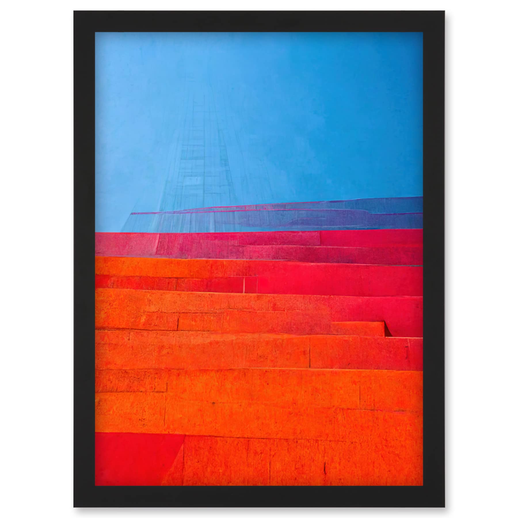 Wee Blue Coo Abstract Minimalist Steps Painting Blue Purple Pink Orange Red Artwork Framed Wall Art Print A4