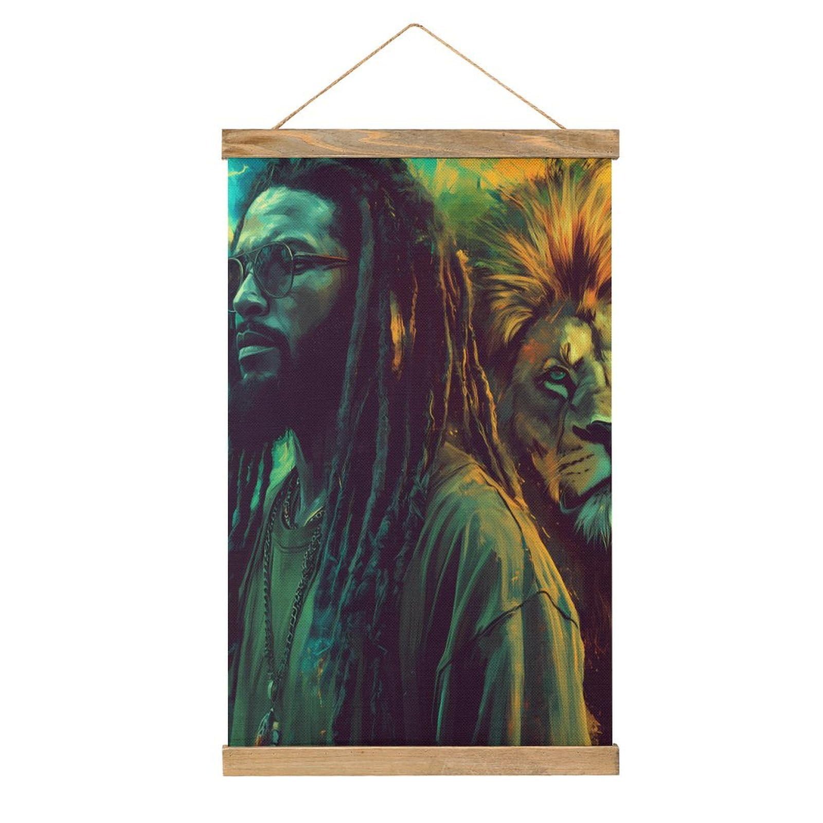 CGSBNGHA Rasta Lion Jamaican Wall Art Prints Linen Hanging Painting Scroll Paintings Pictures Decor for Home