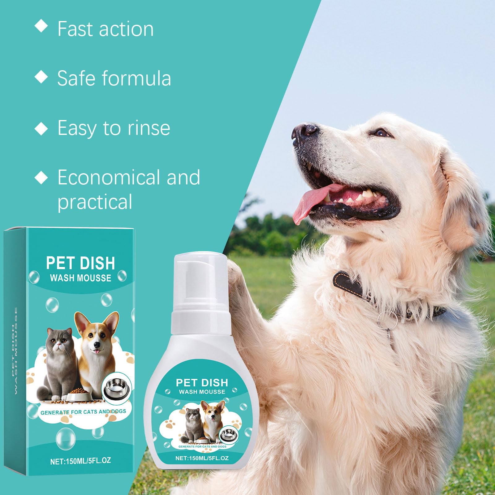Mousse nettoyante pour gamelle pour animal domestique de 150 ml pour un usage quotidien assurant un nettoyage doux
