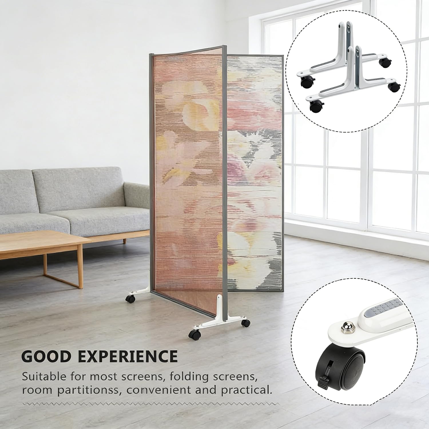 2 Pièces Support D'écran de Séparation,avec Roues à 360 Degrés,Largeur Réglable,pour Hôtel, Maison, Bureau,Blanc