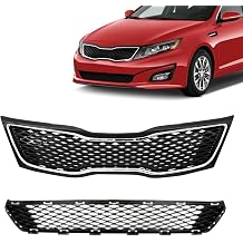 Front Grille Set Compatible with 2014-2015 Kia Optima LX/EX Bumper Upper Lower Grill Assembly Black 2Pcs 865614C500 863502T500 863502T700 KI1036122