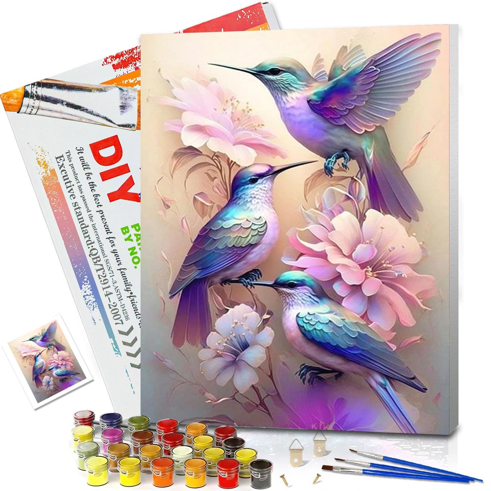 YALKIN Paint by Numbers Kits for Adults, Bird and Flower Framed Painting by Number Kits On Canvas, DIY Color Oil Painting Acrylic Paints, Home Wall Decor 12x16in/30x40cm (with Frame)