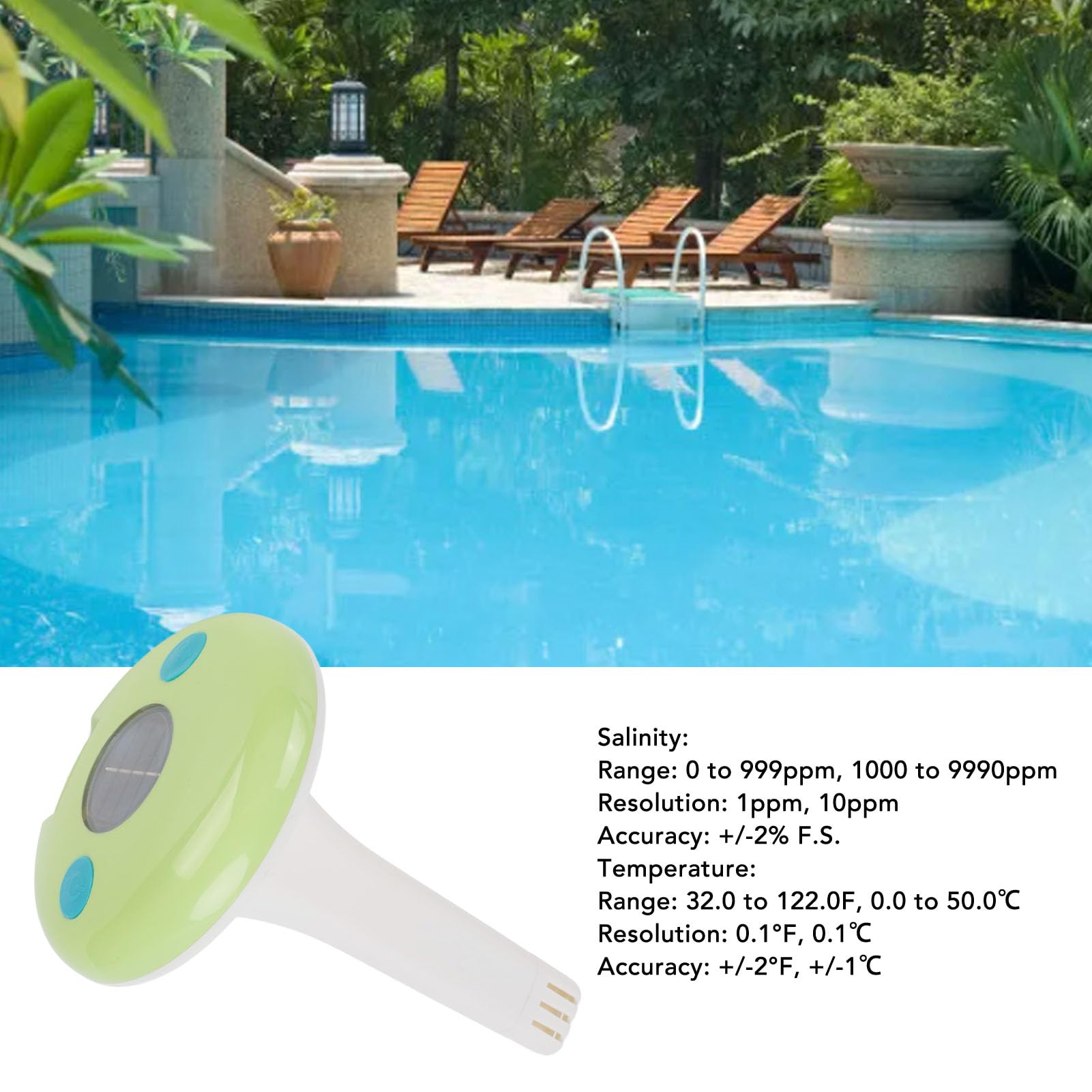 Pyhodi Termometro da 2 su 1 Piscina Solare, Tester di qualità dell'Acqua di salinità Digitale Facile da Lettura Galleggiante per Piscine Vasca Idromassaggio, Termometri per Kit di Test