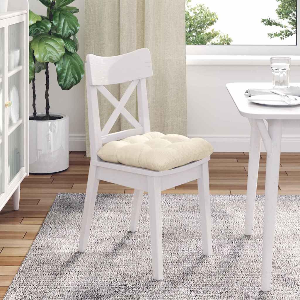 Sitzkissen 4er Set Creme 45x45x12 cm - Weiche Stuhlkissen aus Cord mit abnehmbarem Bezug - Gemütliche Dekokissen für Esszimmer, Wohnzimmer und Homeoffice