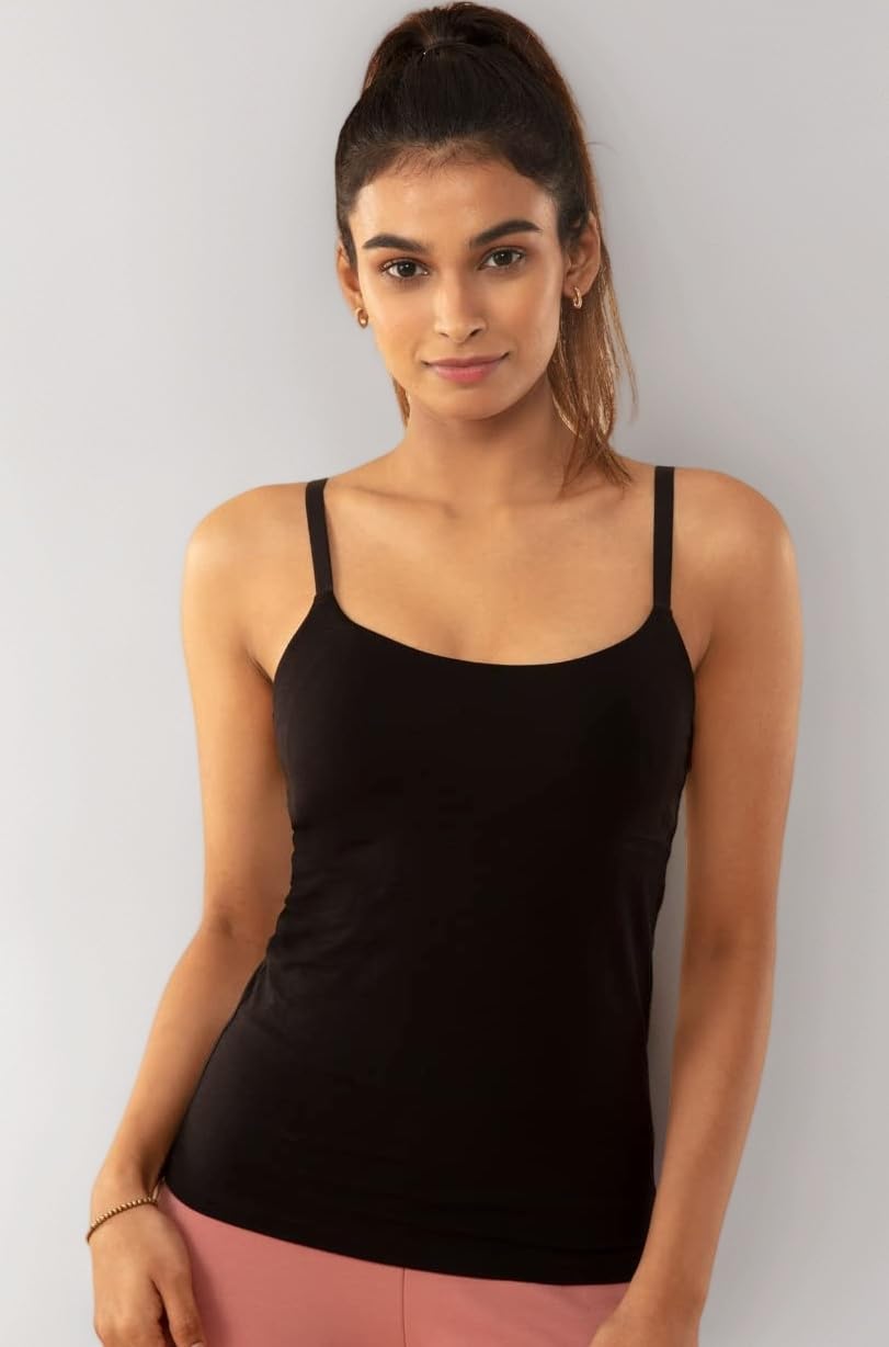 Cotton Everyday Bramisole for Women - Camisole with in-Built Bra, Padded & Moulded Cups, Adjustable Straps - NYC003