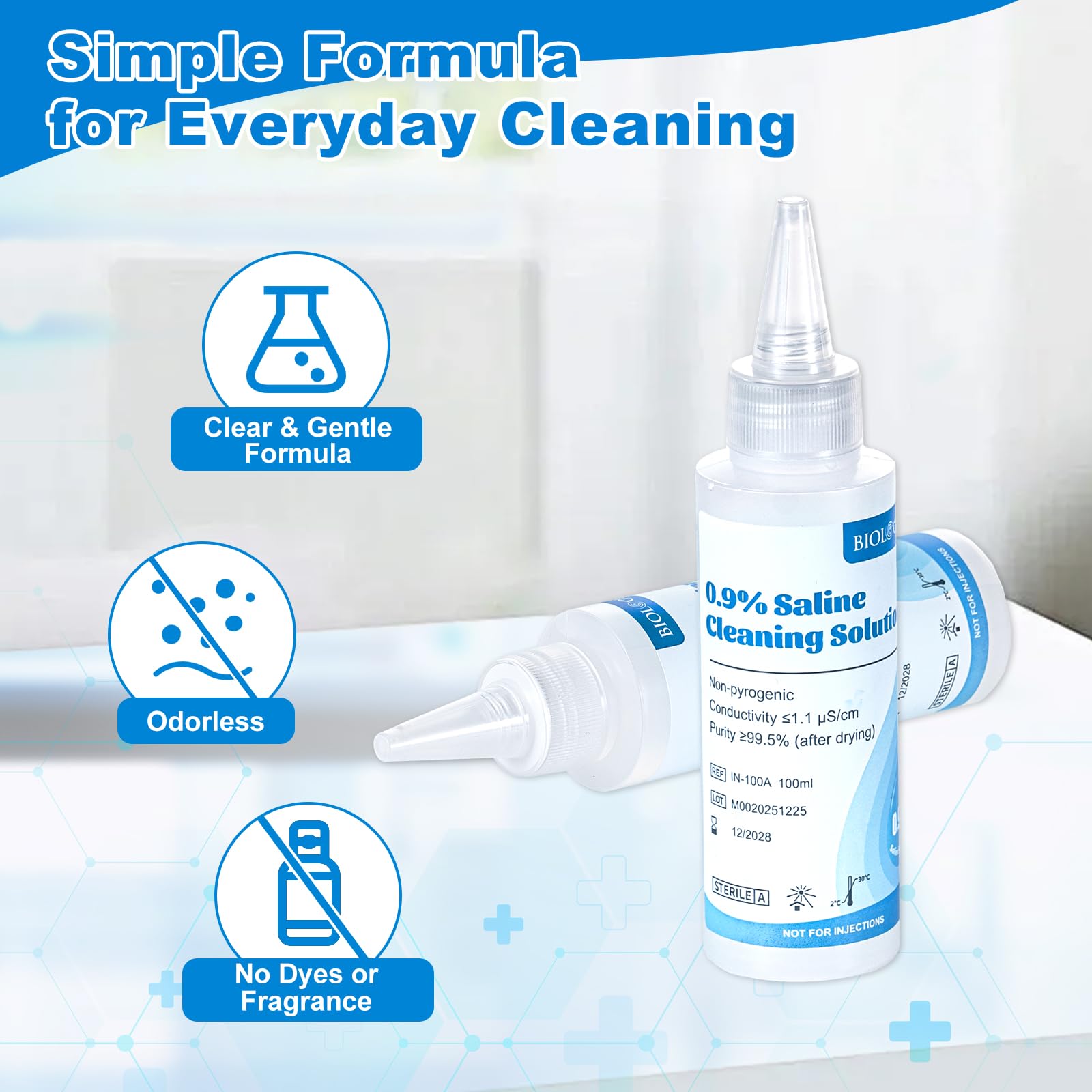 Normal Saline, 0.9% Cleaning Saline Solution, Ready-to-Use for Daily Household Use, 100ml Each, 3 per Box, 300ml /10.56 FL OZ - 3