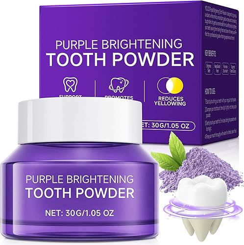 Polvo blanqueador de dientes morado, mejora el brillo de los dientes, elimina eficazmente las manchas, sabor a menta fresca, polvo iluminador seguro