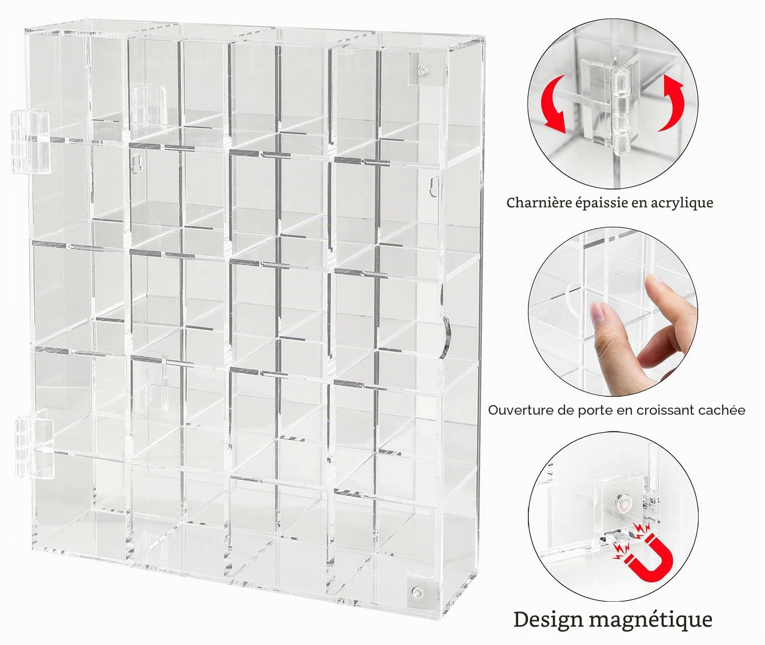Vitrine réglable en Acrylique Transparent avec étagères, Organiseur de Rangement pour Mini Figurines Pop, Objets de Collection, Cristal minéral, Pierres, Montage Mural, avec Miroir et Couvercle