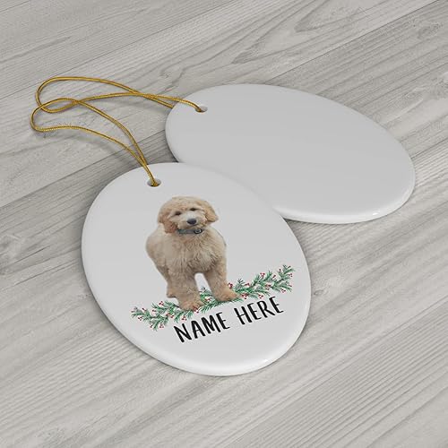 Miniatura 3 de Funny Goldendoodle Gold - Adornos para árbol de Navidad 2023, ovalados de cerámica
