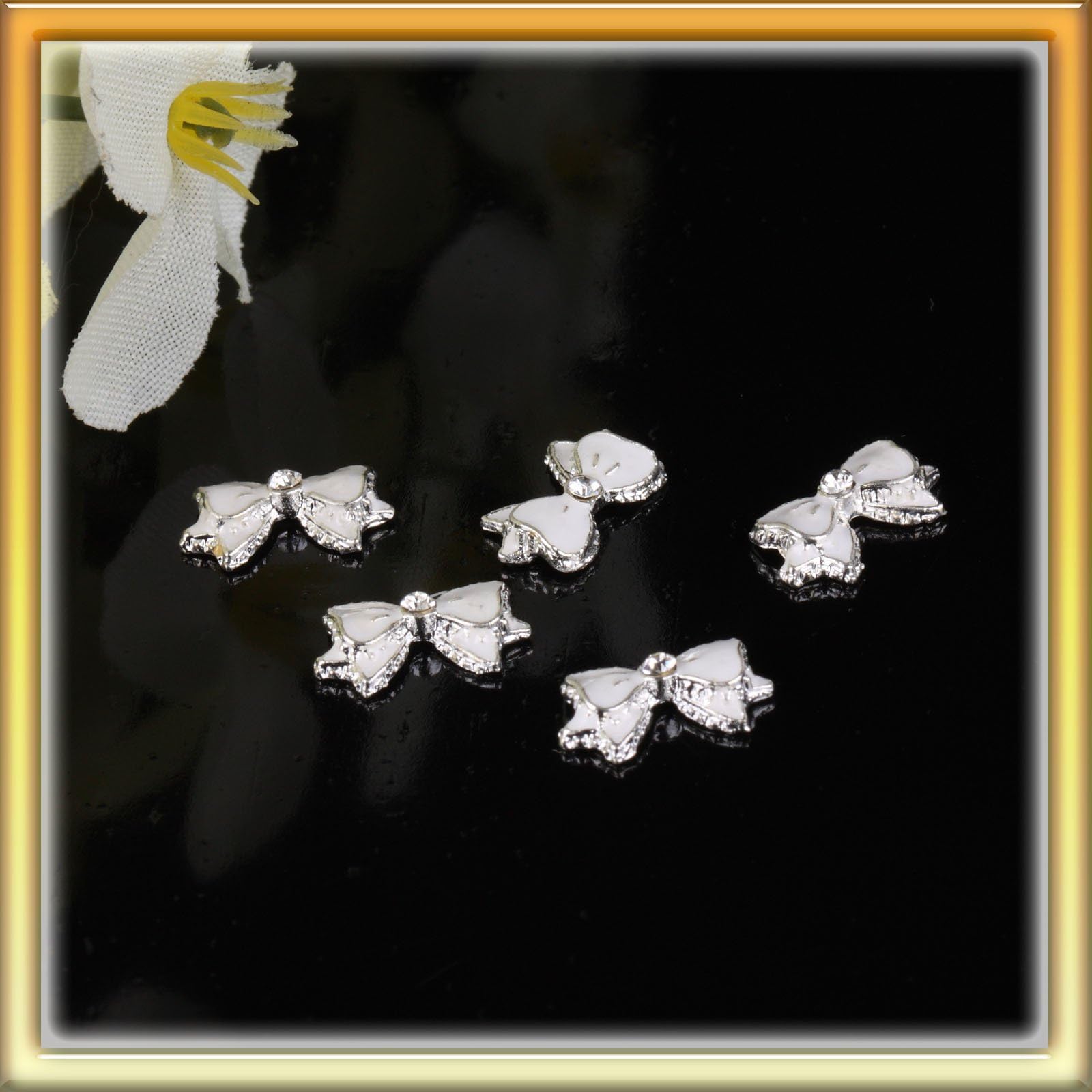 5pcs Rare Exclusive Japanese Silver Crystal Beauty Bowknot Rhinestone Metal Nial Art Sticker New