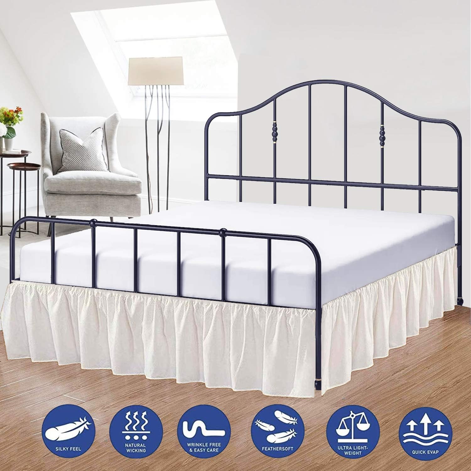 Ruffled Bed Skirt with Split Corners Three Side Coverage-Queen Size Dust Ruffles Bed Skirts 21 Inch Drop Expertise Tailored Fit Wrinkle Free Bed Skirt Dust Ruffle (Queen 21 Drop-Cream)