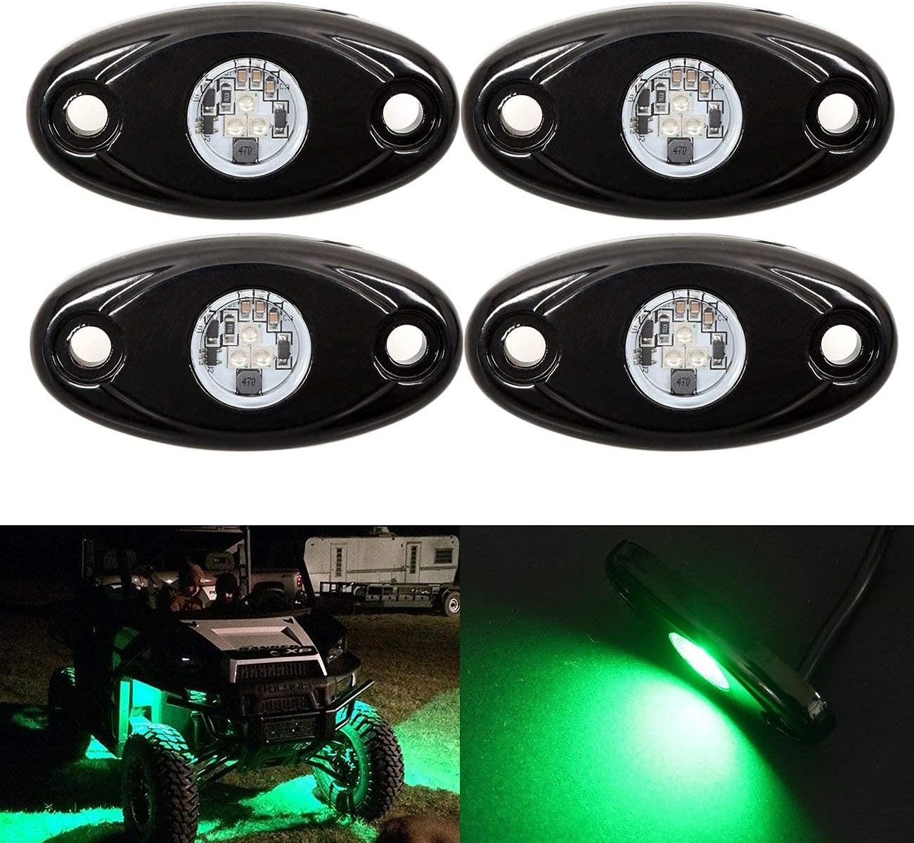 LEDUR LED Rock Light Kits Green 4PCS LED Neon Underglow Light Compatible with ATV SUV Offroad Truck Boat Underbody Glow Trail Rig Lamp Waterproof (4PCS,Green)