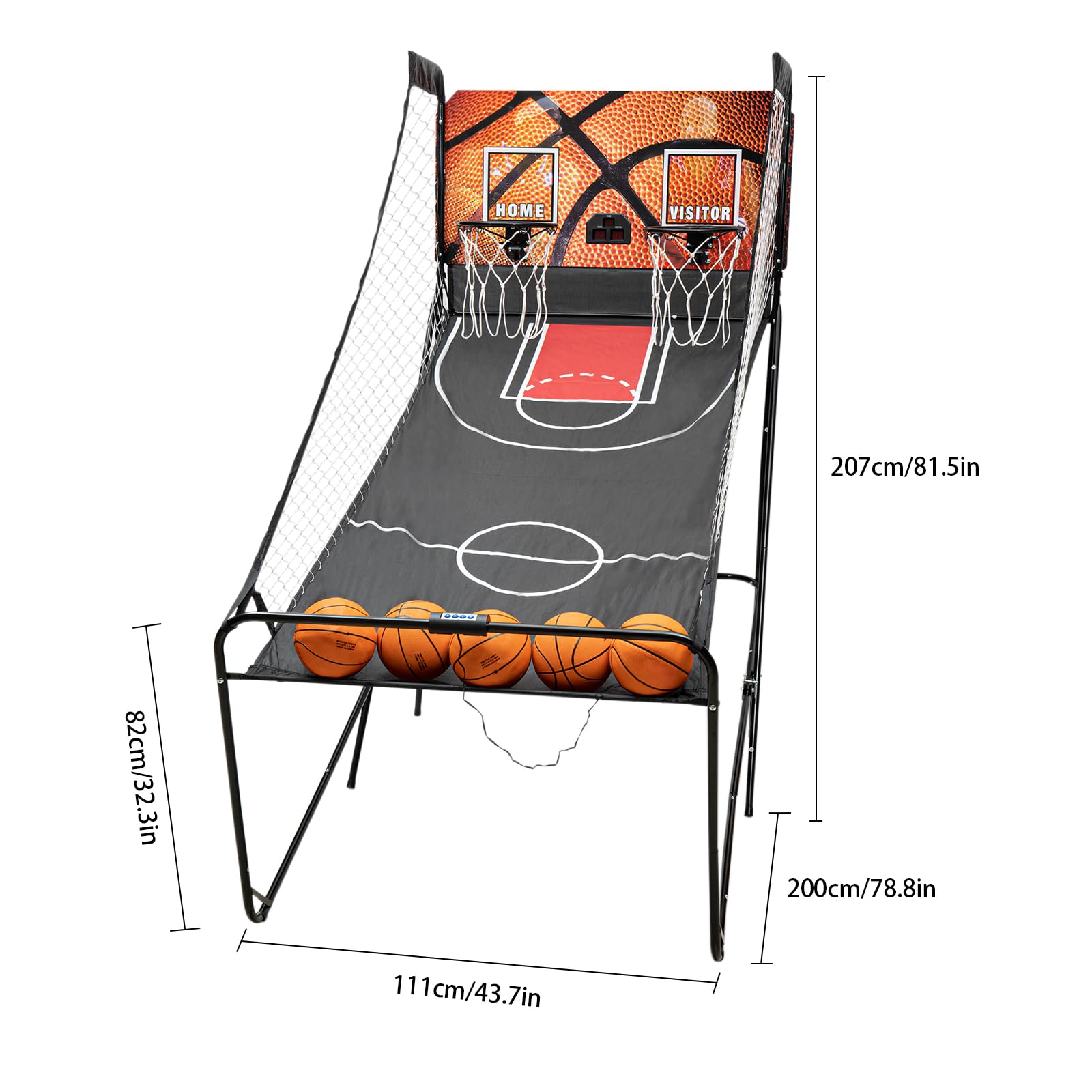 Basketball Arcade Game Set Indoor, Electronic Scorer Dual Shot Folding Arcade Basketball with 8 Game Modes, LED Scoreboard + 5 Basketballs + 2 Nets