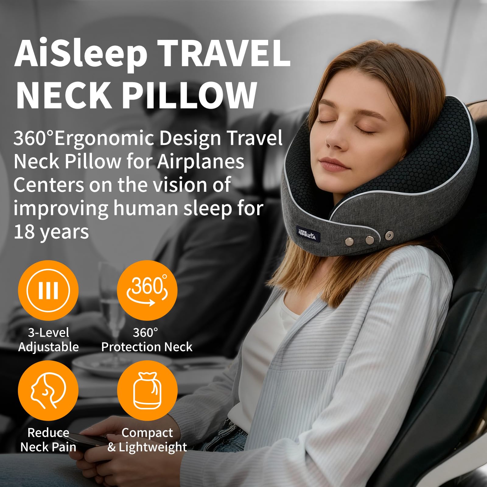 Memory Foam Reisekissen, Nackenkissen Flugzeug & Auto, 360° Support Memory Foam Reisekissen Verstellbar, ideal zum Schlafen im Flugzeug, Auto, Zug, Ergonomisches Nackenhörnchen Erwachsene