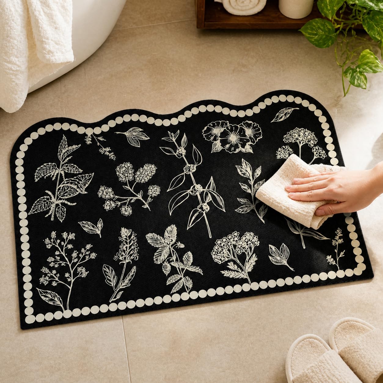 Tapis Bain Diatomée Lavable Rétro, Rose Berlin Ovale, 80x120cm