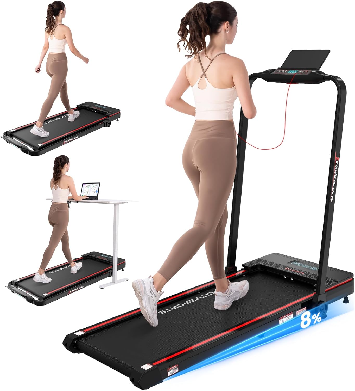 CITYSPORTS Tapis de Course, Tapis de Marche Électrique Pliable, Inclinaison Tapis de Course Pliable, Une Utilisation à Domicile ou au Bureau, Peu encombrant - Amazon product rated Grade B