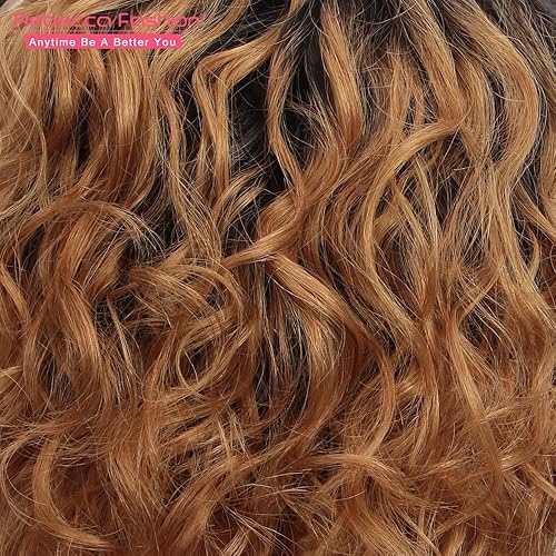 Miniatura 6 de Rebecca Fashion Pelucas de cabello humano rizado rubio degradado con encaje frontal de 12 pulgadas, pelucas de cabello humano ondulado con parte
