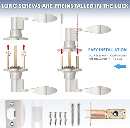 Miniatura 6 de Paquete de 8 manijas de puerta, manija moderna de níquel satinado, cerradura de puerta interior, manijas de puerta de armario, pasillo, manija de