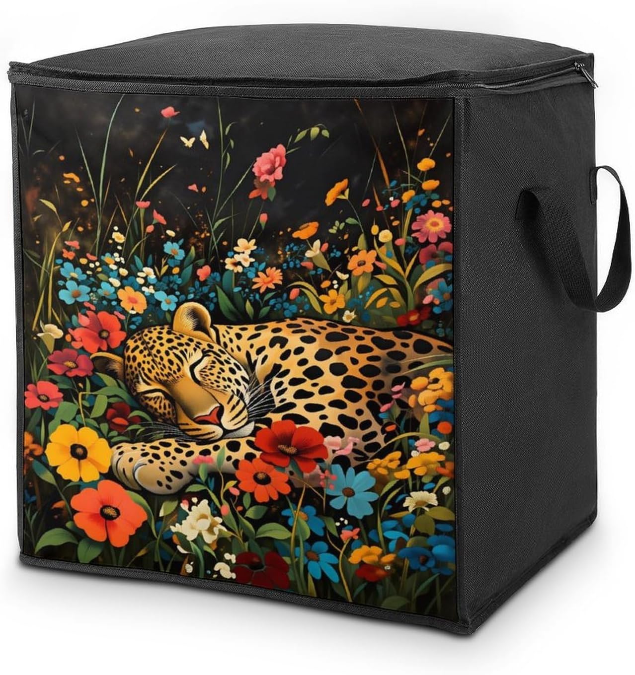 Retro Boho Floral Leopard Storage Bag