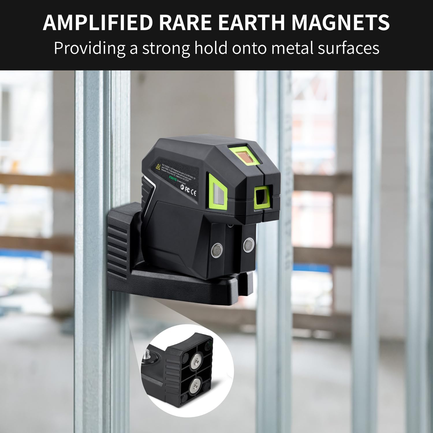 Firecore 5-Point Laser Level, Green Beam Self-Leveling Laser Plumb Bob with Magnetic Base, 131-Foot Range, 2 AA Batteries and Carry Pouch Included - F501G