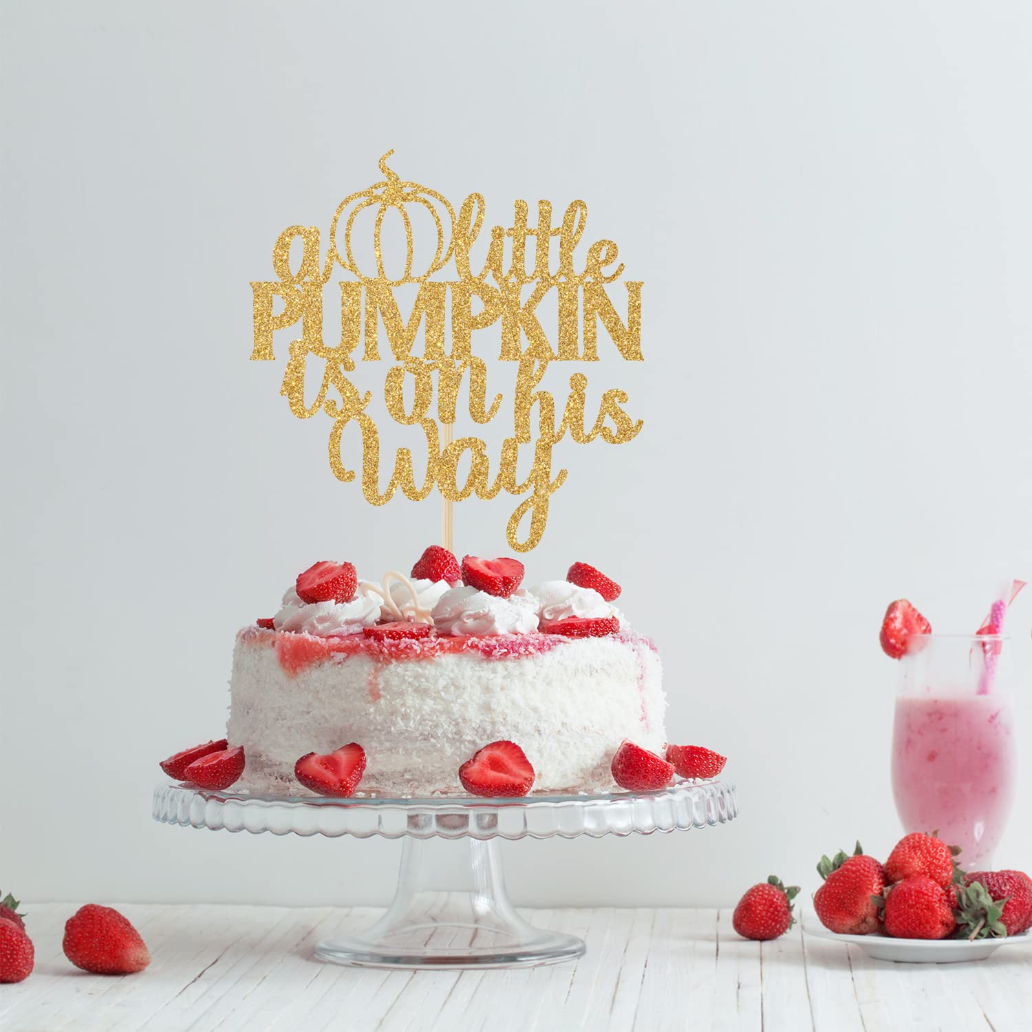 Kürbis-Glitzer Cake Topper – „A Little Pumpkin Is On The Way“ Für 1. Geburtstag & Baby-Partys