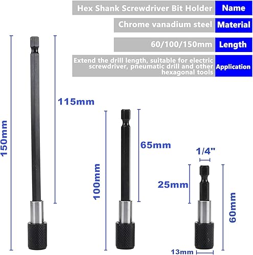 Miniatura 2 de HighFree Barra de extensión, adaptador de zócalo de vástago hexagonal, extensión de broca flexible, broca cuadrada de impacto, soporte para puntas