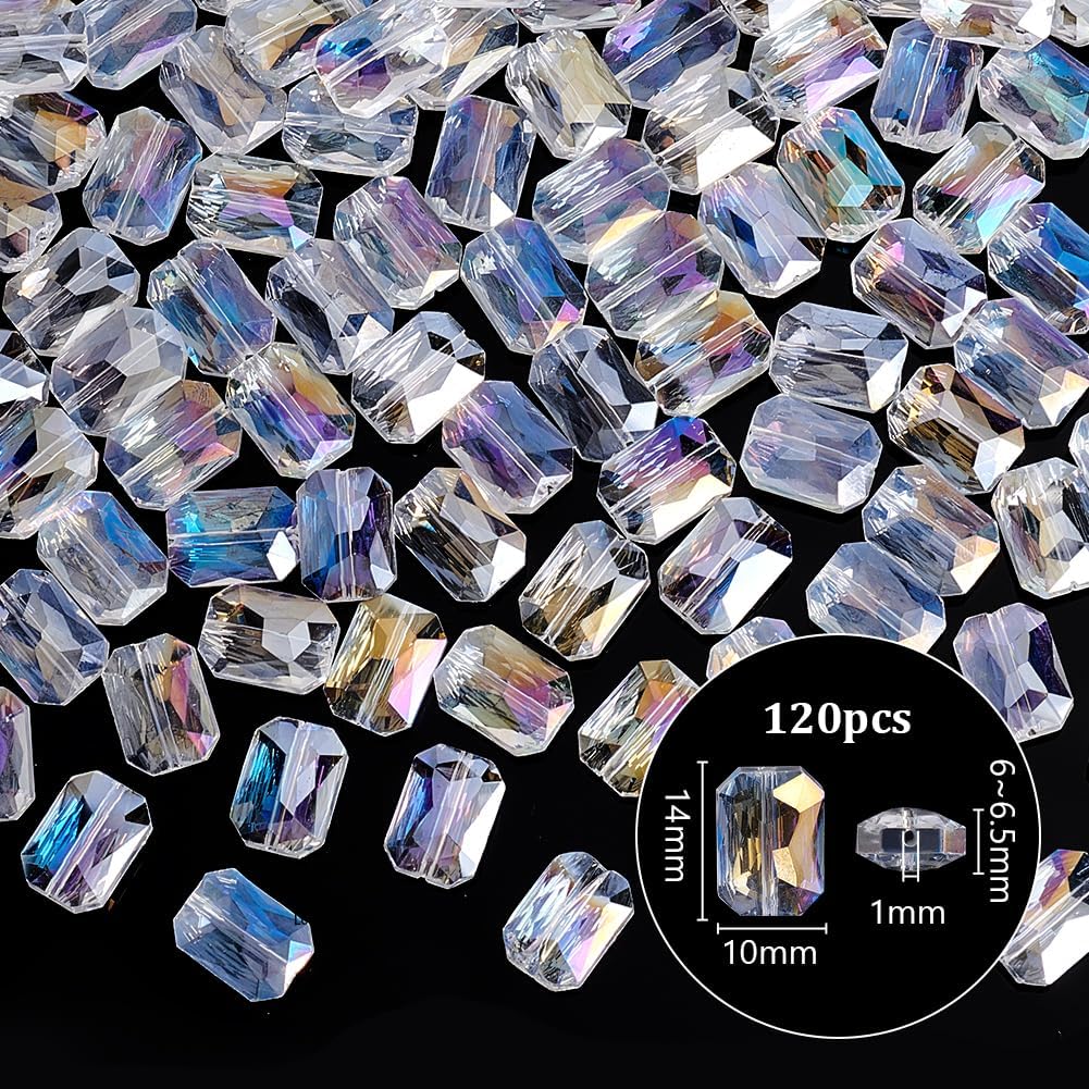 PH PandaHall 120pcs 14x10mm Faceted Glass Beads, AB Colors Crystal Beads Clear Flat Large Glass Bead Rectangle Craft Spacer Loose Bead for Jewelry Bracelet Necklace Earring Making Crafting - Image 4