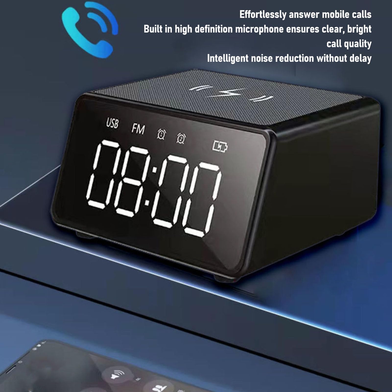 Sveglia Digitale, Altoparlante con Caricabatterie Wireless da 10 W Display LED da 5 Pollici Radio FM Microfono Integrato, per Comodino