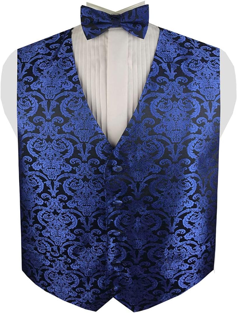 ME&SLEEVE Men's 4pc Classic Paisley Waistcoat Necktie Bowtie Pocket Square for Wedding Suit/Tuxedo