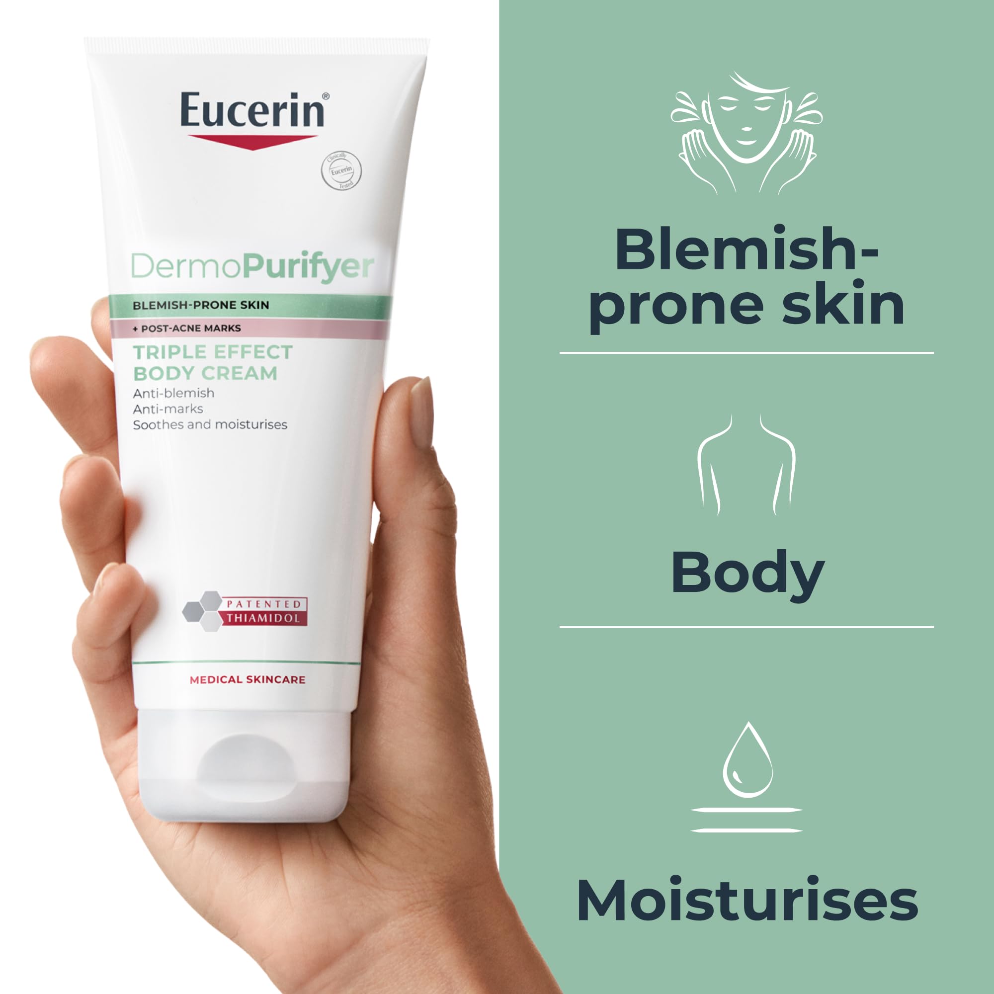 Eucerin DermoPurifyer Triple Effect Body Cream 200ml, Full-Body Moisturiser to Reduce Acne Blemishes - Image 3
