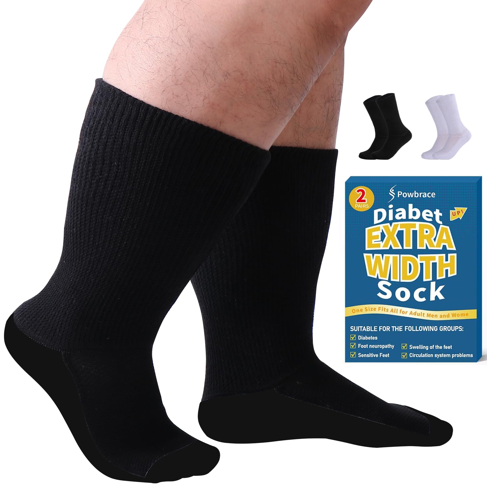 View 1 of 2 Pairs Wide Diabetic Socks for Men Women Plus Size,Lymphedema Socks,Socks for Swollen Feet & Ankles,Edema Socks,Loose Fit Socks,Non-Binding Socks,Bariatric Socks,Hospital Cast Socks -1 Pairs Black + 1 Pairs White