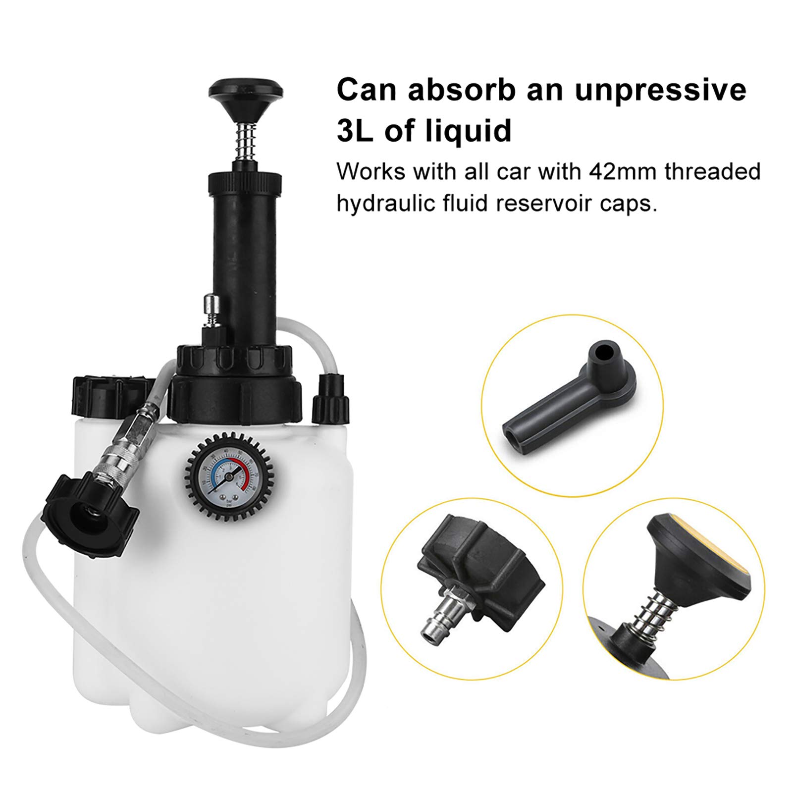 Liquido Frizione Manuale,Spurgo Liquido Freni, Set Kit Spurgo Fluido con Pompa a Pressione Manuale da 3 Litri Serbatoio di Ricarica Flacone Estrattore da 1 Litro Tappi Adattatori Cilindro Principale