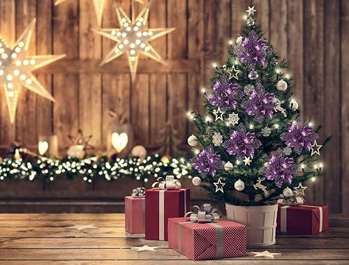 Miniatura 6 de RECUTMS - Paquete de 10 flores artificiales Estrella Federal con purpurina, adornos para decoración de árbol de Navidad, Año Nuevo, boda, guirnalda