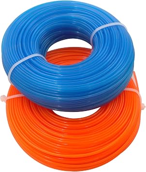 Replacement String Line Nylon Cord for Grass Trimmer with Length 100m, Diameter 1.6mm, 2 Rolls (Blue 50m + Orange 50m)