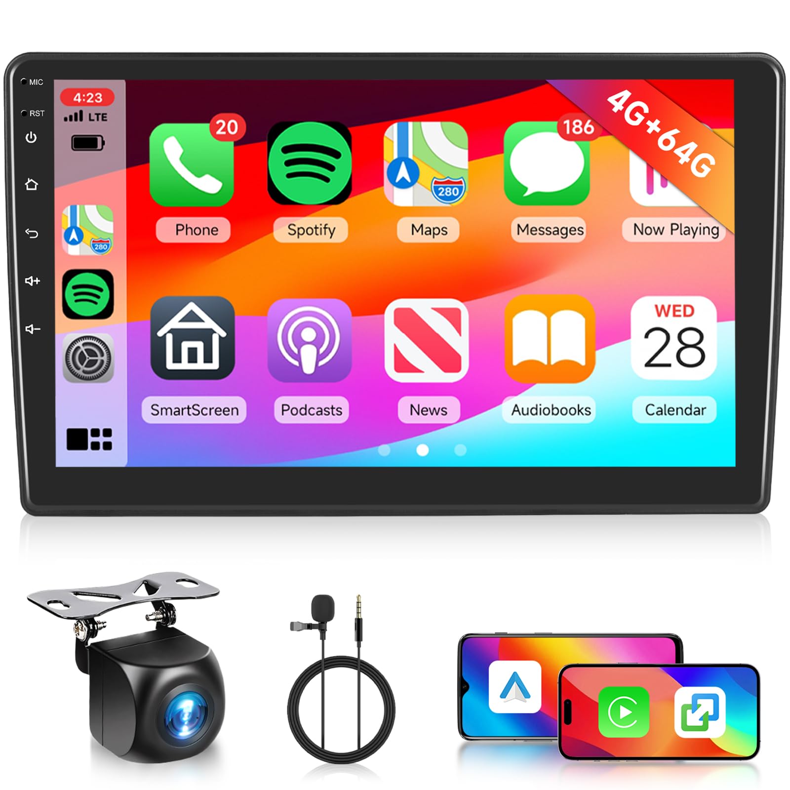 4G+64G Android Autoradio für Toyota Auris 2006-2011 mit Wireless Carplay Android Auto Mirrorlink, Hodozzy 10 Zoll Touchscreen Autoradio mit Navi Bluetooth WiFi DSP/EQ FM/RDS Radio + Rückfahrkamera