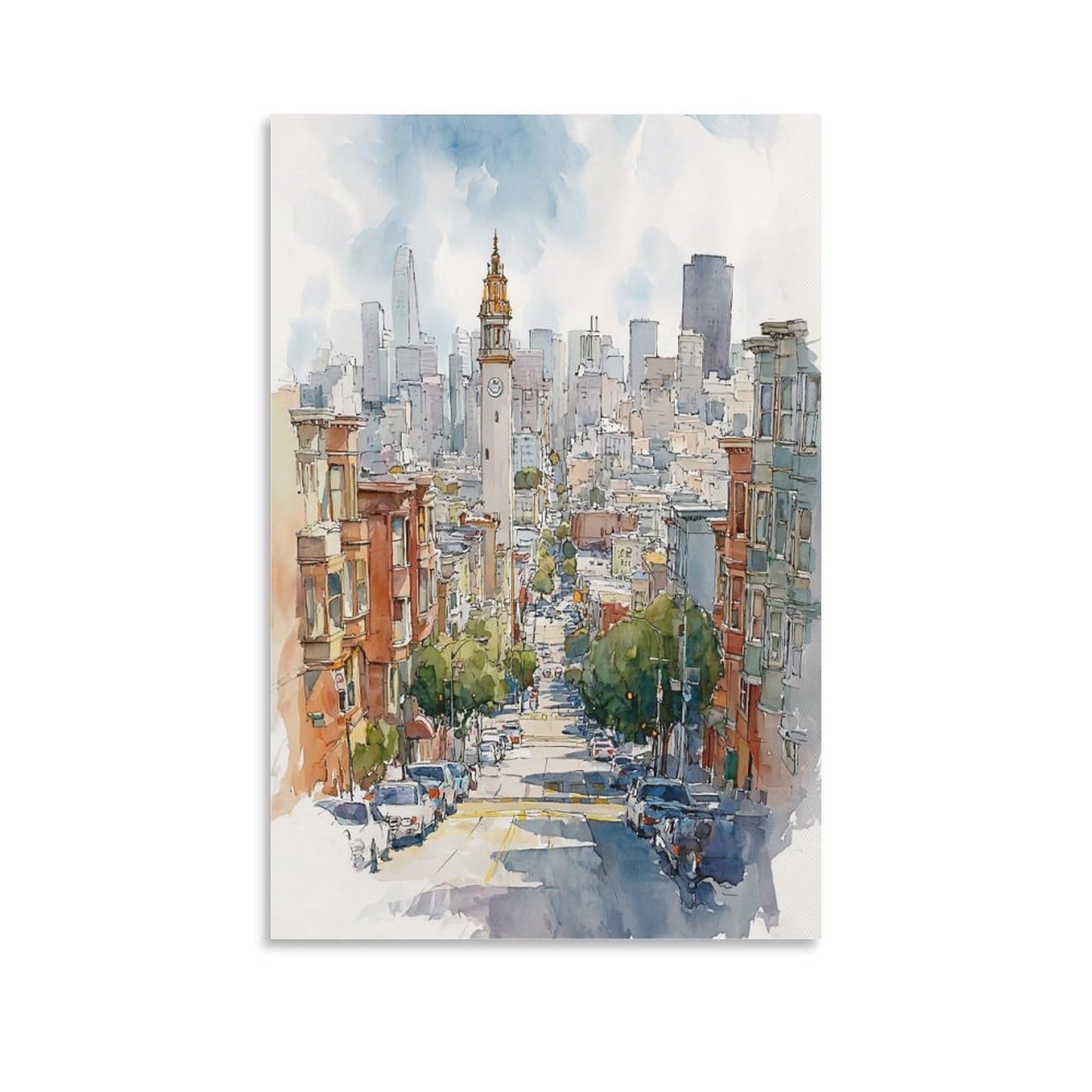 LCYNNH Golden Gate Bridge Watercolor Print 20x30inch(50x75cm) Vintage Travel Poster Watercolor Canvas Art