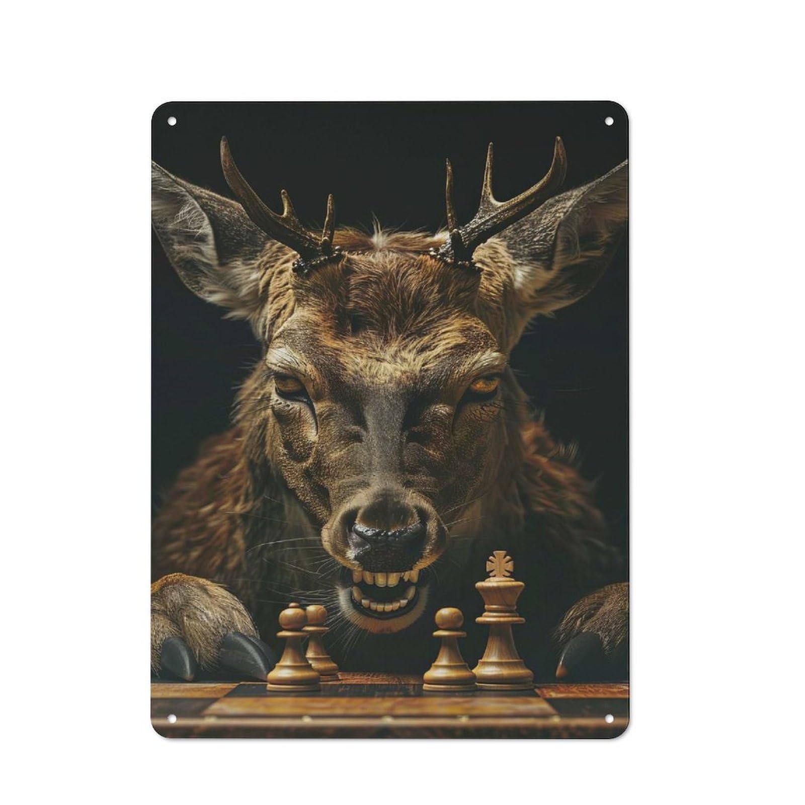 Junmoney Deer Chess Tin Wall Plaque With Design 40X30cm, Country Vintage Cottage Wall Art For Kitchen, Cottage, Porch Or Garden Room