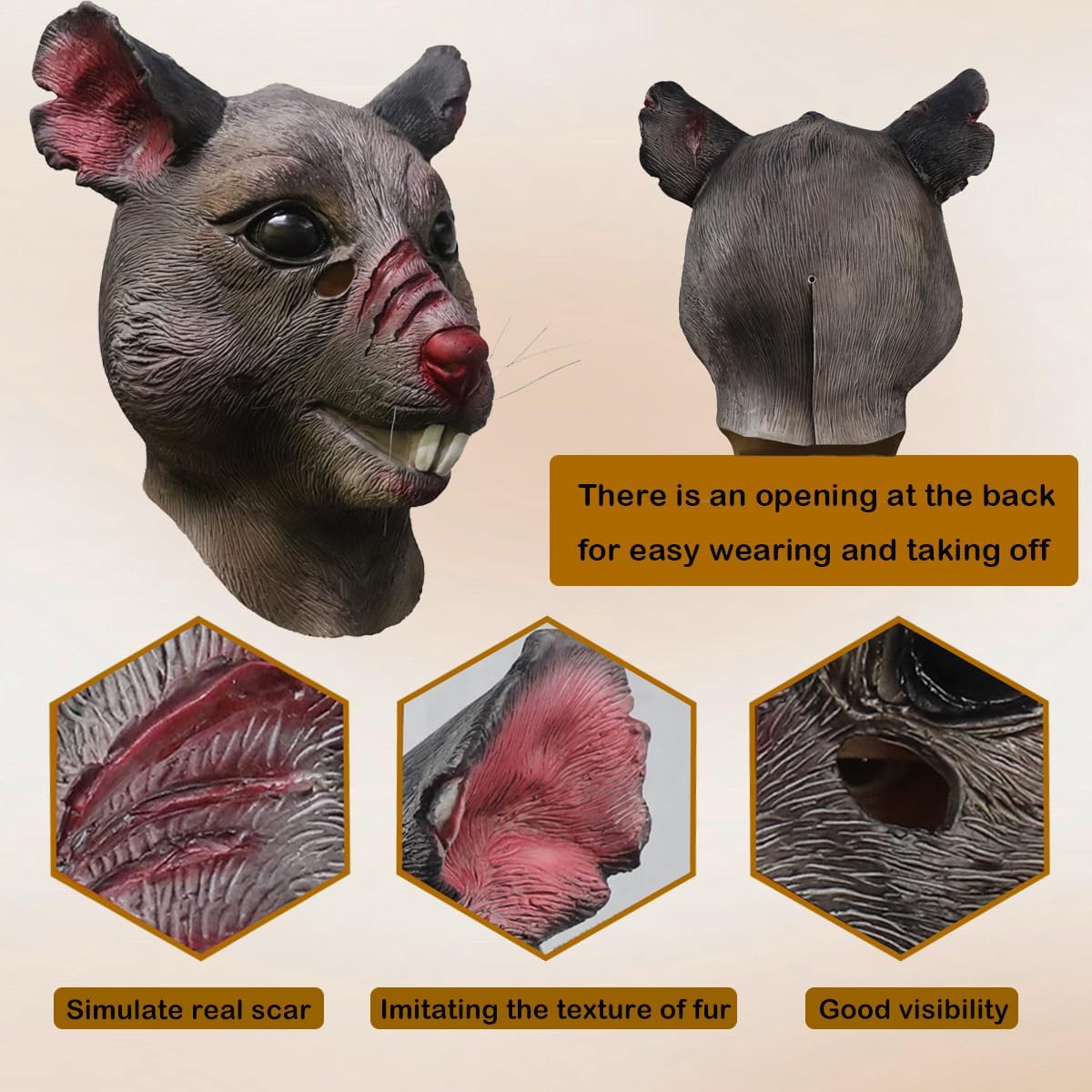 Scar Rat Head Mask Animal Mouse Mask for Halloween Costume Party Prop - Image 4
