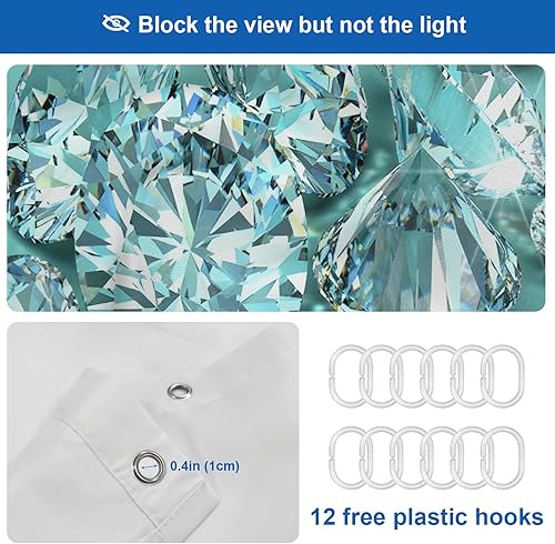 Vista 4 de Shrahala Brilliant Round Brilliants - Cortina de ducha decorativa con diamantes, azul turquesa, decoración de baño, fibra de poliéster, impermeable