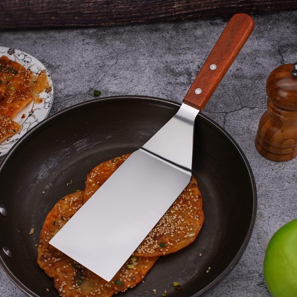 Giffy Food Grade Heat-Resistant Stainless Steel Turner Spatula Cooking Shovel Flipper for Egg Burgers Pizza Pancake Pastry Fish Steak with Wooden Handle, 11 Inch