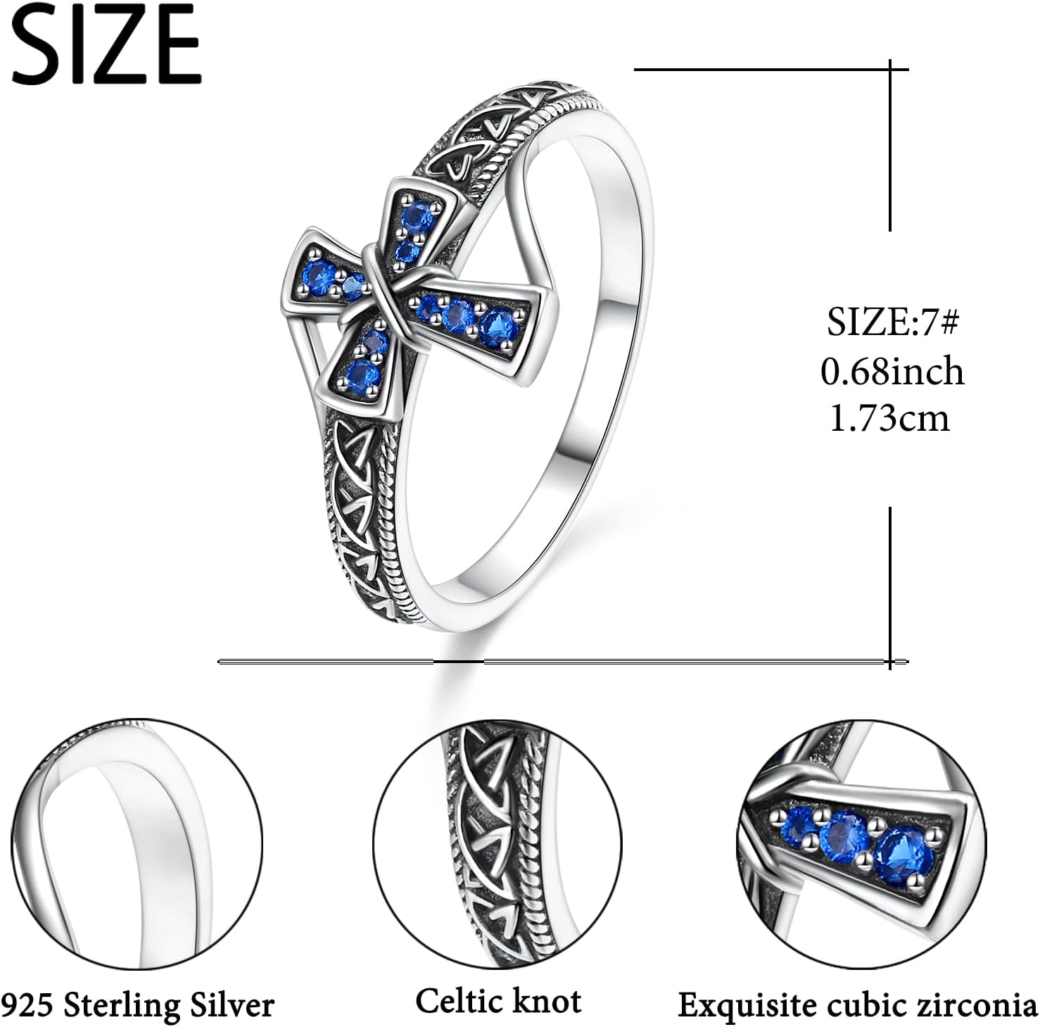 925 Sterling Silver Celtic Cross Ring for Women Men, Christian Faith Religious Jewelry Gift