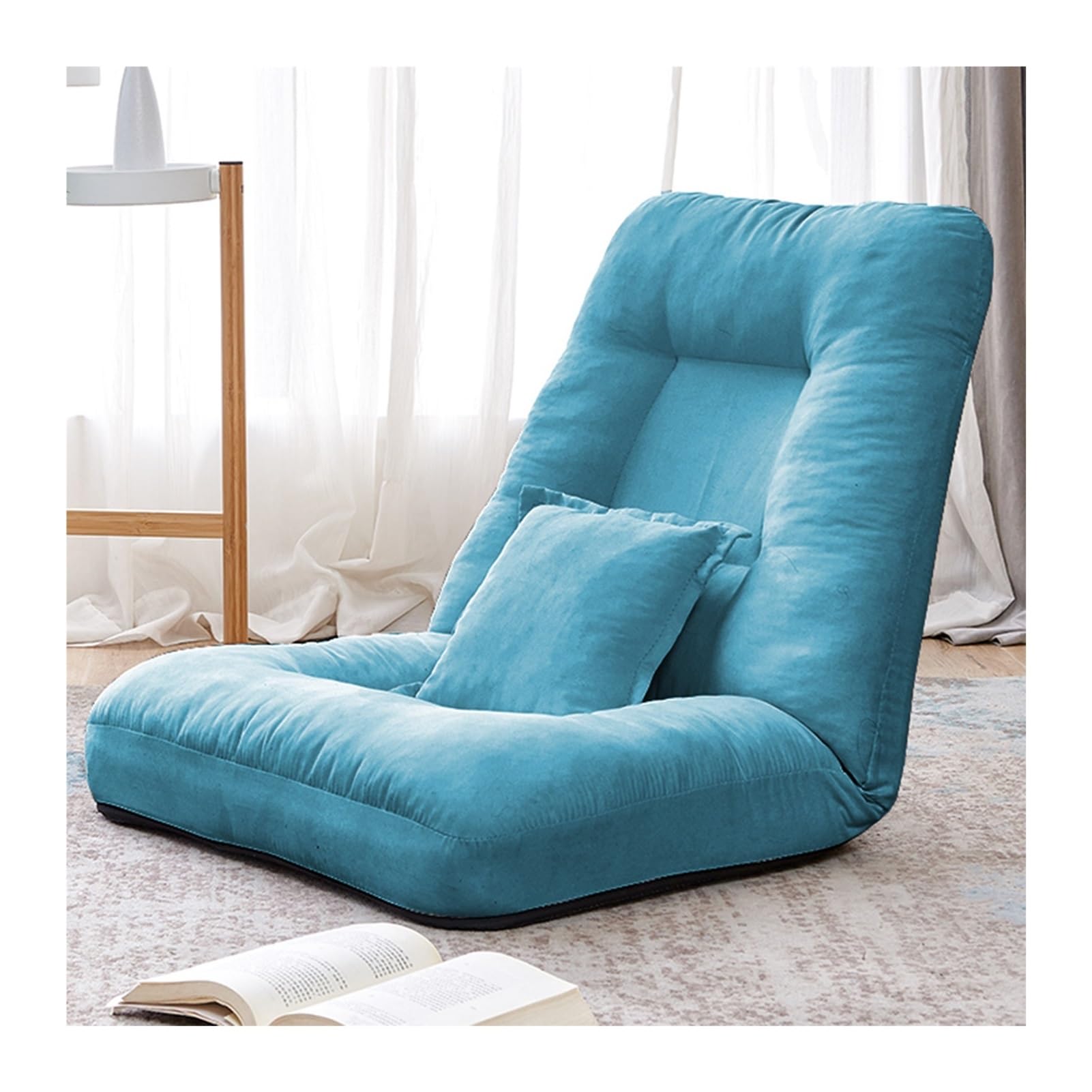 Sofá Chaise Lounge, Ajuste 5 Ángulos Silla Reclinable, Plegable Sillón Reclinable Recreación Portátil con Almohada para Dormitorio Oficina, Extraíble Lavable (Color : Azul, Tamaño : 21.65x41