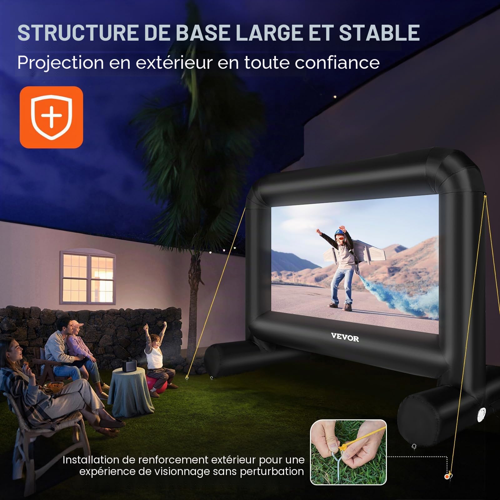 VEVOR Écran de Projection Gonflable Diagonale 14 pieds 16:9 Écran de Cinéma en Plein Air avec Ventilateur Toile 253,5x133 cm Projection Avant Arrière Fixation Stable pour Fête Soirée Camping Extérieur