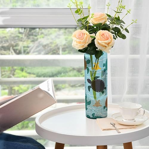 Miniatura 6 de Blue Cartoon Sea Turtle Silhouette Plastic Flower Vase for Home Decor 11.8 x 3.9 Inch decorative Living Room Vase Unbreakable Living Room Dining