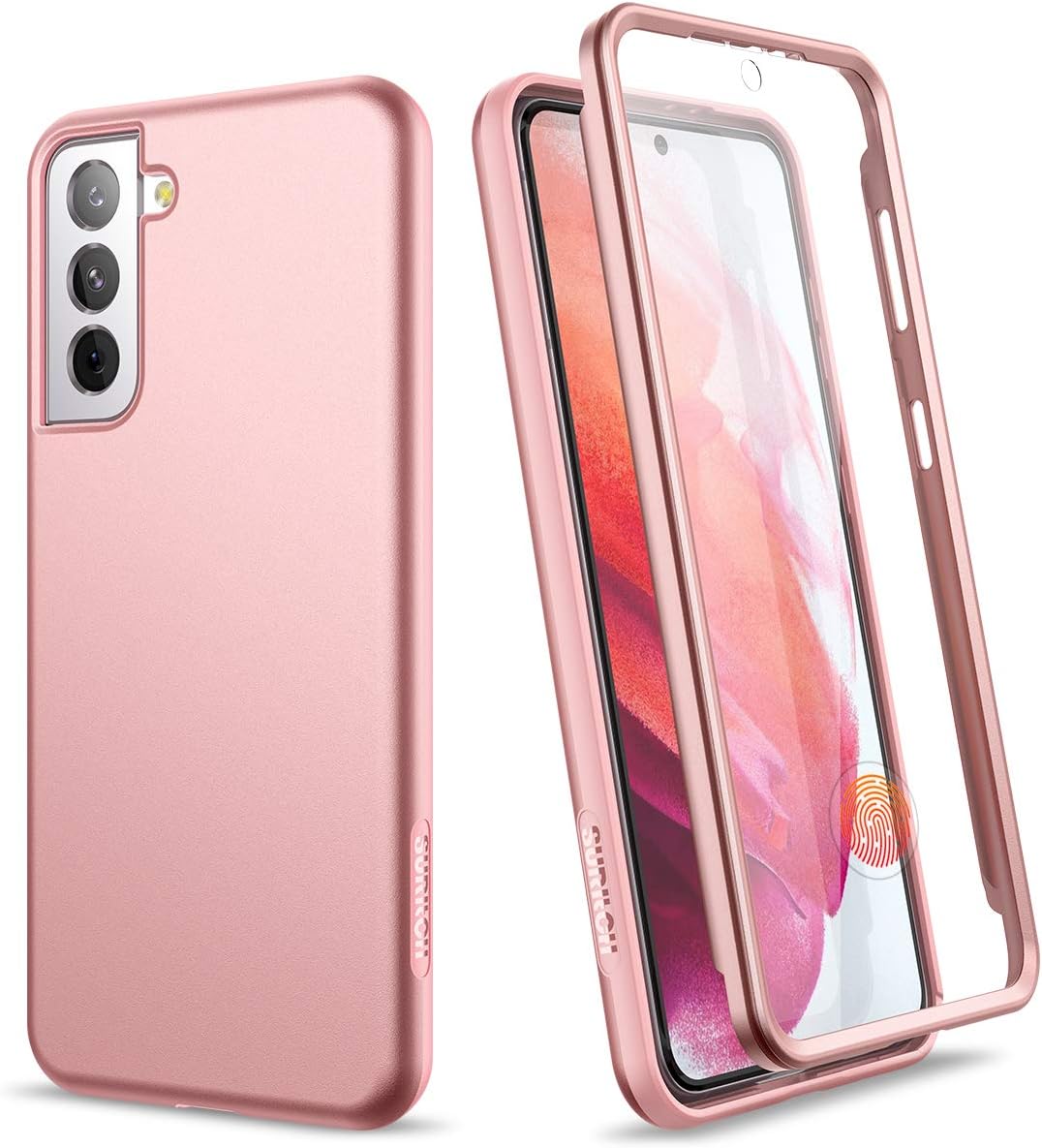 SURITCH for Samsung Galaxy S21 Case, [Built-in Screen Protector] Full Body Protection Shockproof Rugged Bumper Slim Soft Silicone Protective Cover for Galaxy S21 6.2 Inch (Rose Gold)