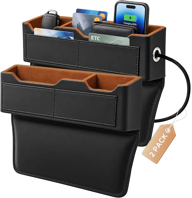Organizador para Vão do Banco Automotivo com 2 Compartimentos, Preto, HIERYQHE, Kit com 2 unidades