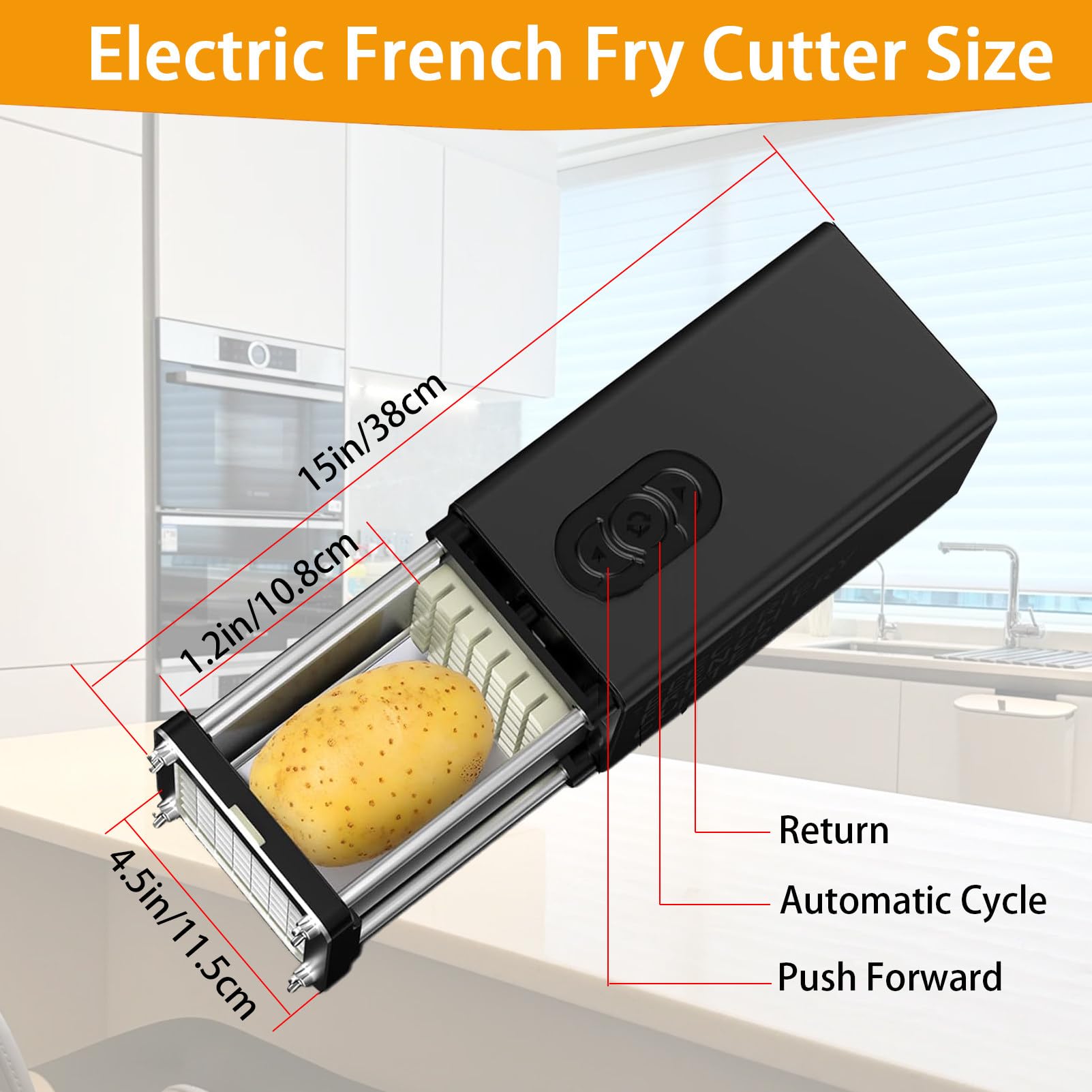 Pommesschneider,Elektrischer Pommes Frites Schneider, Pommesschneider FüR Pommes Frites Ausgestattet Mit 1/2 Zoll Und 3/8 Zoll Klingen,Geeignet FüR Kartoffeln, Karotten Und Gurken Black