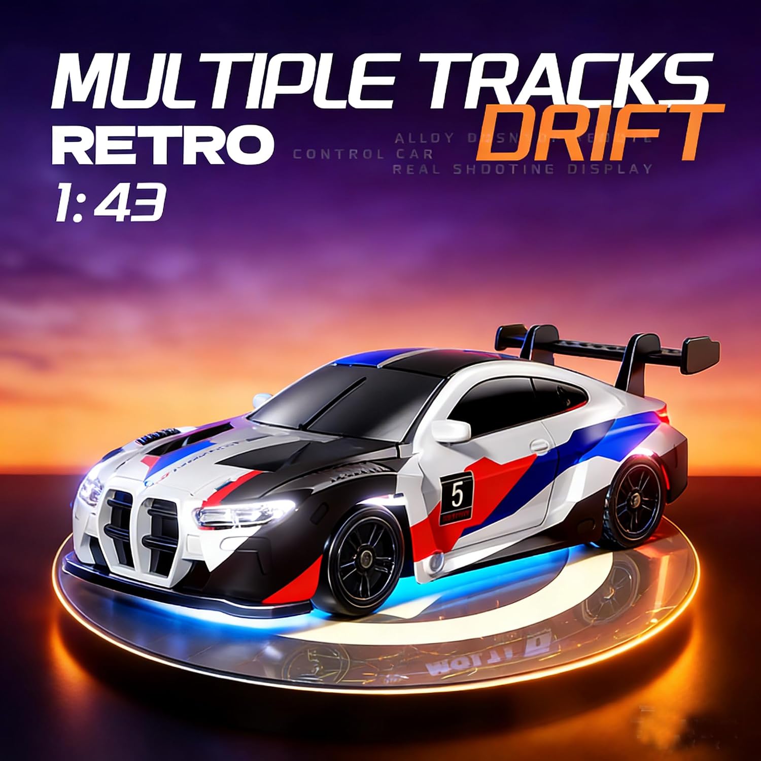 88RC 1:43 Alloy Remote Control Mini Drift Car, 2.4GHz 4WD High-Speed RC Car with DIY Detachable Body & Multi-Light Modes, Desktop Racing Hobby for Adults & Collectors (Decal)