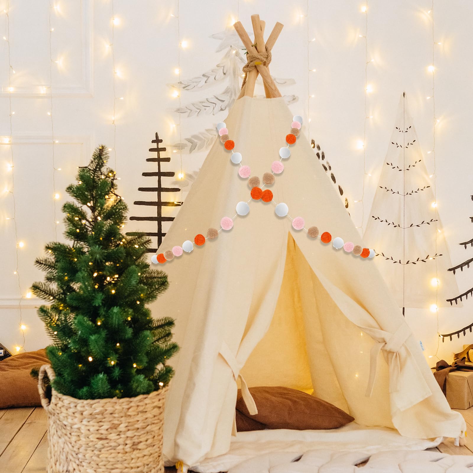Abeillo Weihnachtsschmuck, Boho-Farben, Bommel-Girlande, 2,2 m, Wollfilzkugel, Girlande, zum Aufhängen, Dekoration, 4 Stück