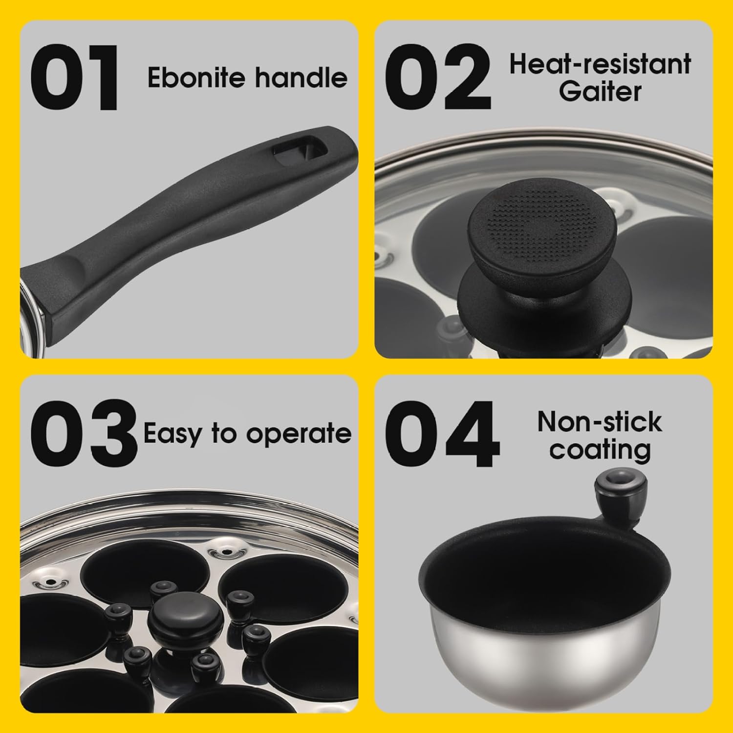 Egg Poacher ‎6 Cup Nonstick Stainless Steel Egg Poacher Pan with Glass Lid and Handle Uniform Heating & Thermal Insulation Cooking Pot for Home KitchenEgg